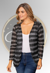Cardigan Negro con Rayas Brillantes MP | Encanto Esencial