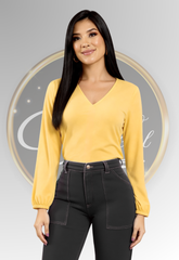 Blusa Girasol Cuello V Manga Larga MP | Encanto Esencial
